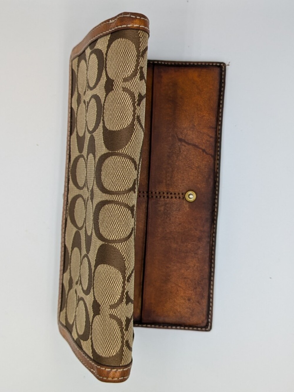 Coach Vintage Signature Kisslock Wallet Khaki Canvas Brown Leather Leatherware - Picture 5 of 16